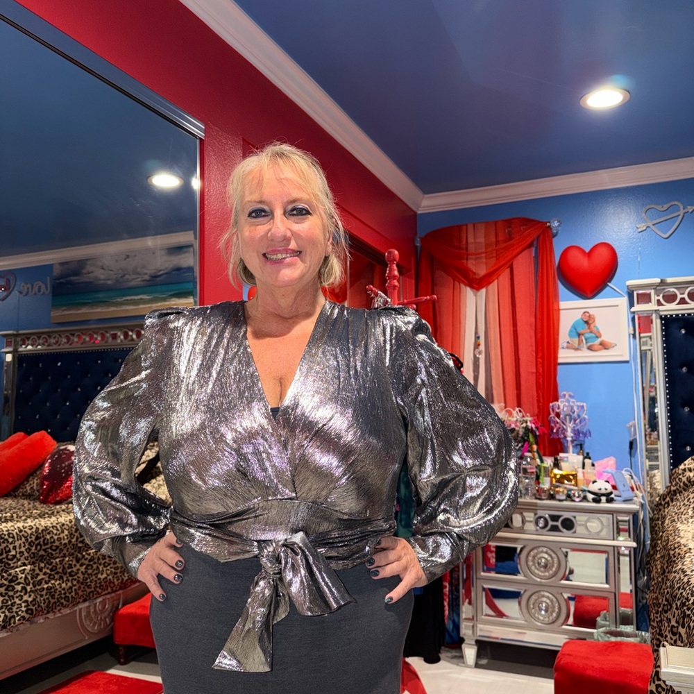 Metallic Silver Wrap Blouse